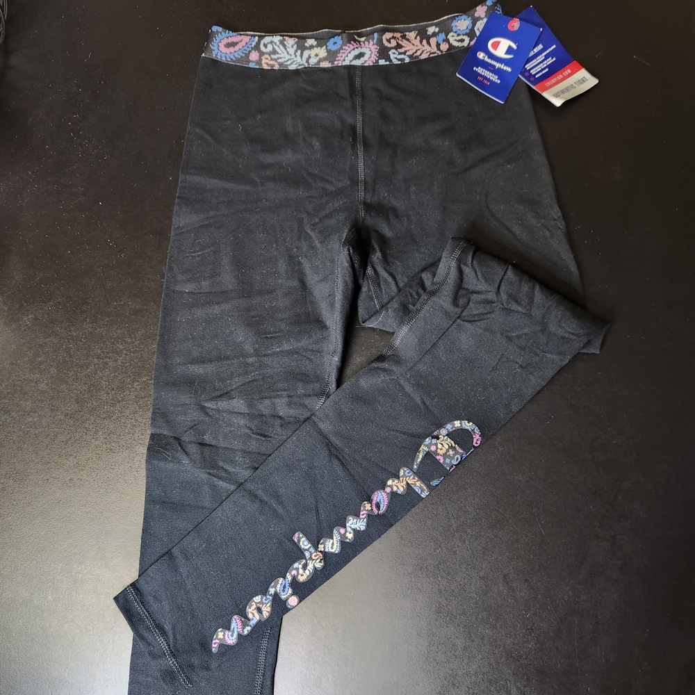 Champion Womens Black Leggings with Multicolor Details
